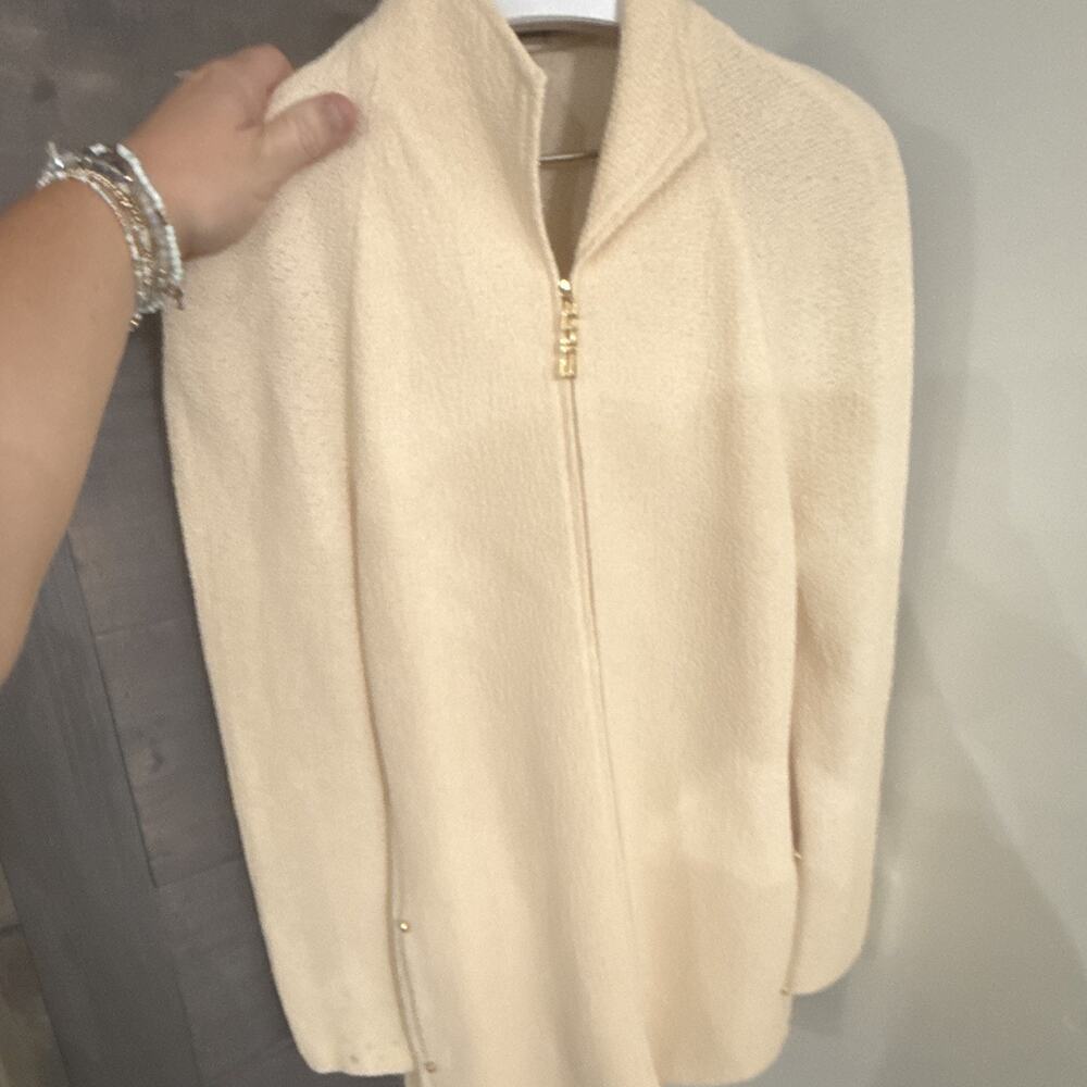 Vintage Rare St. John Collection by Marie Gray Womens Ivory Full Zip Long Jacket